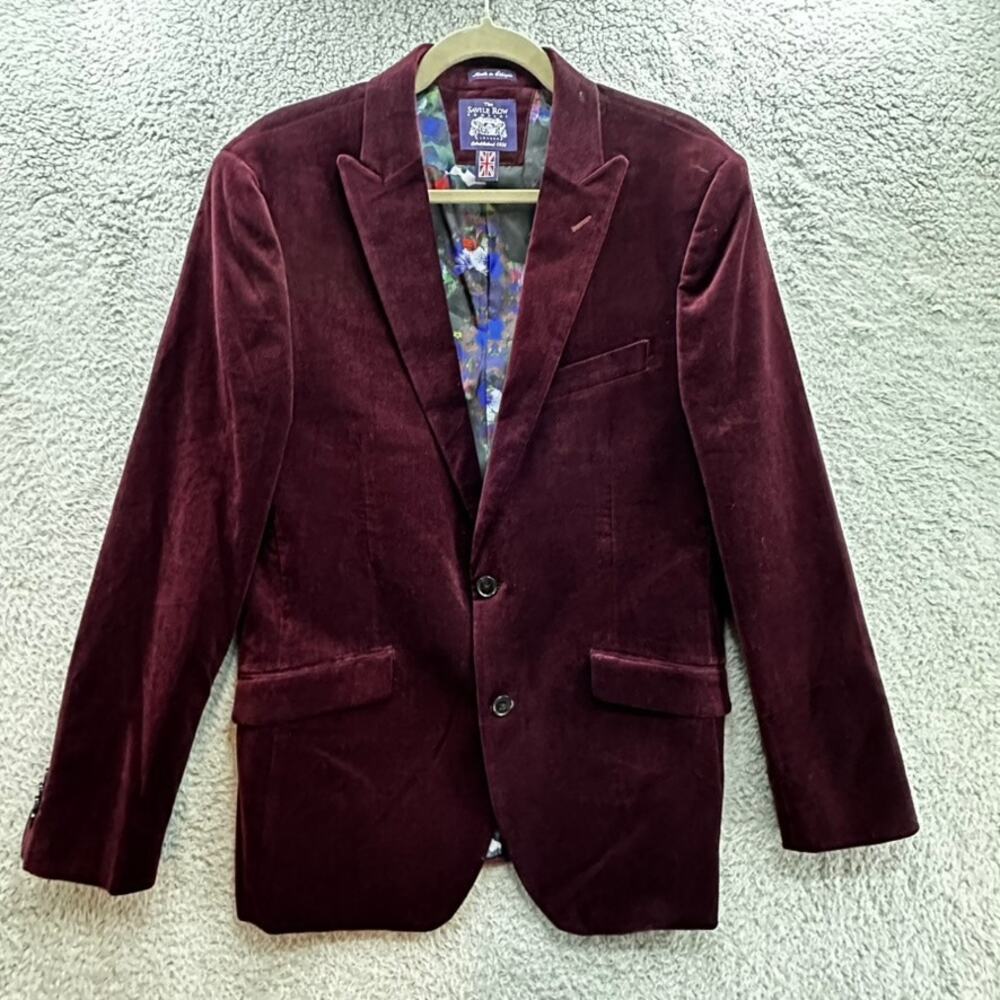 Savile Row NWOT Men's 40R Red Crushed Velvet Two Button Blazer Lined Comfort
